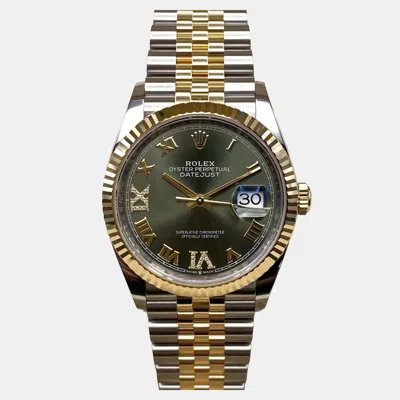 Pre-owned Rolex Datejust 126233 Automatic Olive Green Dial Stainless Steel 18k Yellow Gold Men's Wristwatch 36mm