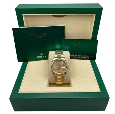 Pre-owned Rolex Datejust 126233 Yellow Gold Steel Champagne Palm Motif Dial Watch B&p