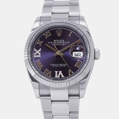Pre-owned Rolex Datejust 126234 Automatic Aubergine Dial Stainless Steel Wristwatch 36mm In Blue
