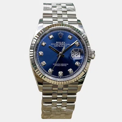 Pre-owned Rolex Datejust 126234 Automatic Blue Diamond Dial Stainless Steel Men's Wristwatch 36 Mm