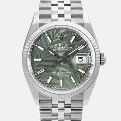 Pre-owned Rolex Datejust 126234 Automatic Green 18k Yellow Gold Stainless Steel Men's Wristwatch 36 Mm