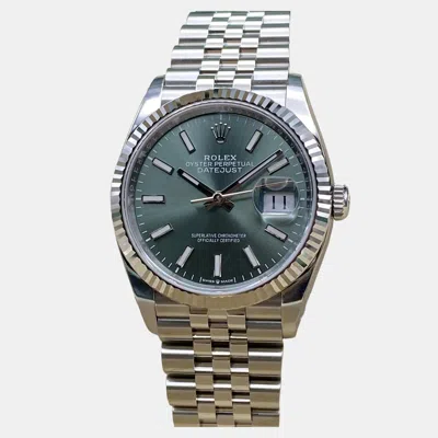 Pre-owned Rolex Datejust 126234 Automatic Mint Green Index Dial Stainless Steel Men's Wristwatch 36 Mm