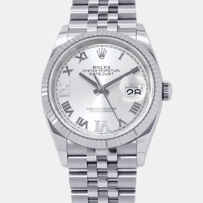Pre-owned Rolex Datejust 126234 Silver Stainless Steel Diamond Automatic Men's Watches 36mm
