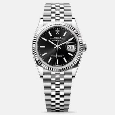 Pre-owned Rolex Datejust 126234-0015 Oystersteel White Gold Black Index Women's Wristwatch 36mm