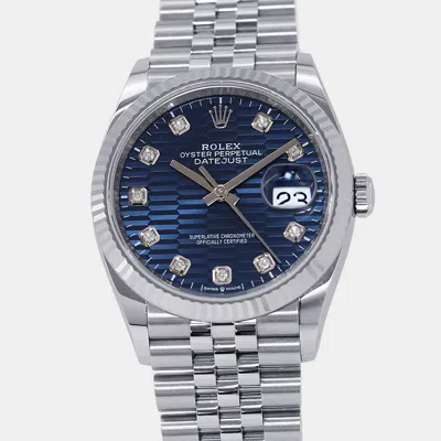 Pre-owned Rolex Datejust 126234g Blue Stainless Steel Automatic Men Wristwatch 36mm