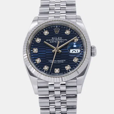 Pre-owned Rolex Datejust 126234g Blue Stainless Steel Diamond Automatic Men Wristwatch 36mm