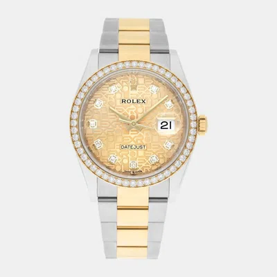 Pre-owned Rolex Datejust 126283rbr Automatic Champagne 18k Yellow Gold Stainless Steel Men's Wristwatch 36 Mm