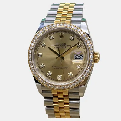 Pre-owned Rolex Datejust 126283rbr Automatic Champagne Dial 18k Yellow Gold Stainless Steel Men's Wristwatch 36 Mm