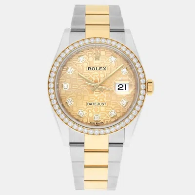 Pre-owned Rolex Datejust 126283rbr Automatic Champagne Stainless Steel 18k Yellow Gold Women's Wristwatch 36 Mm