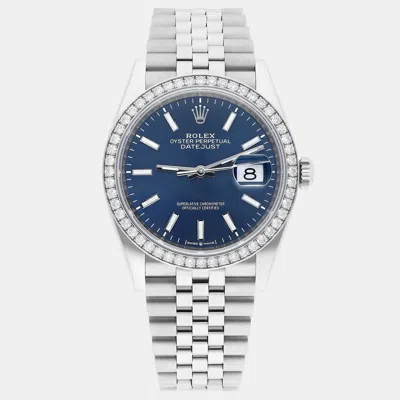 Pre-owned Rolex Datejust 126284rbr Automatic Blue Stainless Steel Diamond Men's Wristwatch 36 Mm