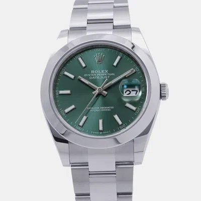 Pre-owned Rolex Datejust 126300 Green Stainless Steel Automatic Men's Watches 41mm