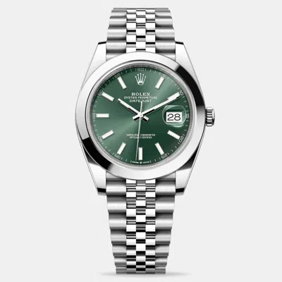 Pre-owned Rolex Datejust 126300-0020 Mint Green Jubilee Men's Wristwatch 41mm