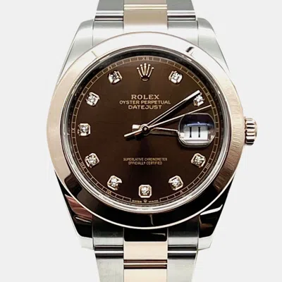 Pre-owned Rolex Datejust 126301 Automatic Brown Diamonds 18k Rose Gold Stainless Steel Men's Wristwatch 41 Mm
