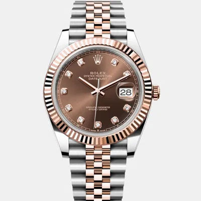 Pre-owned Rolex Datejust 126331-0004 Automatic Chocolate Diamond 18k Rose Gold Stainless Steel Men's Wristwatch 41 M In Brown