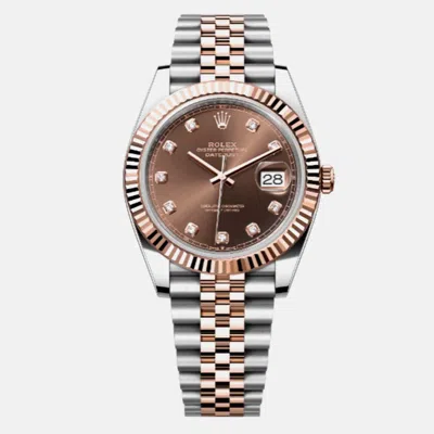 Pre-owned Rolex Datejust 126331 Automatic Brown 18k Rose Gold Diamond Stainless Steel Men's Wristwatch 41 Mm