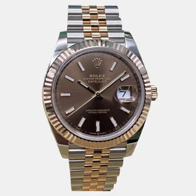 Pre-owned Rolex Datejust 126331 Automatic Brown Dial Stainless Steel 18k Rose Gold Men's Wristwatch 41 Mm