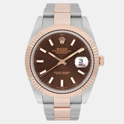 Pre-owned Rolex Datejust 126331 Automatic Chocolate Dial 18k Rose Gold Stainless Steel Men's Wristwatch 41 Mm In Brown
