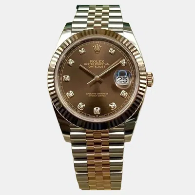 Pre-owned Rolex Datejust 126331 Automatic Chocolate Diamond Dial Stainless Steel 18k Rose Gold Men's Wristwatch 41 M In Brown