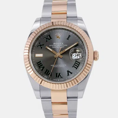 Pre-owned Rolex Datejust 126331 Grey Rose Gold Stainless Steel Automatic Men Wristwatch 41mm In Gray
