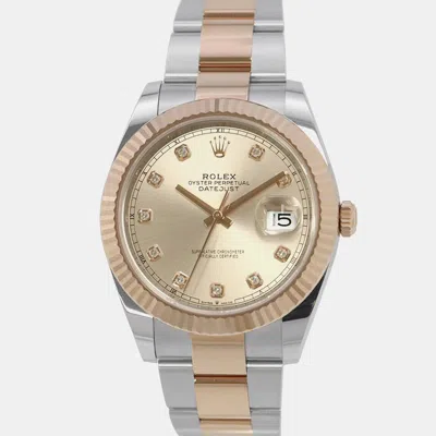 Pre-owned Rolex Datejust 126331g Automatic Sundust 18k Rose Gold Stainless Steel Men's Wristwatch 41 Mm In Silver