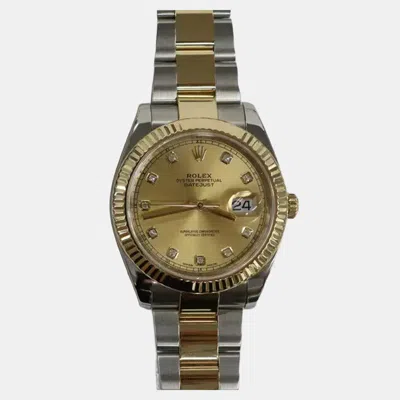 Pre-owned Rolex Datejust 126333 Automatic Champagne Diamond Dial Stainless Steel 18k Yellow Gold Men's Wristwatch 41