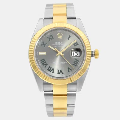 Pre-owned Rolex Datejust 126333 Automatic Slate Wimbledon Dial 18k Yellow Gold Stainless Steel Men's Wristwatch 41 M In Gray