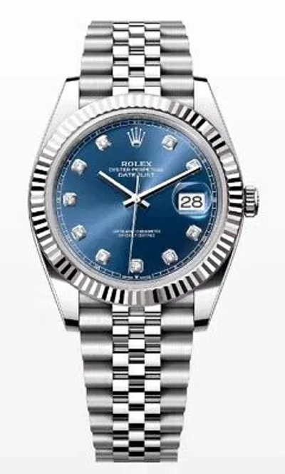 Pre-owned Rolex Datejust 126334 2024 Complete Jubilee Blue Diamond Dial Men Watch 41mm