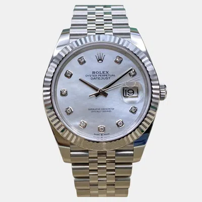 Pre-owned Rolex Datejust 126334 Automatic Mother Of Pearl Diamond Dial Stainless Steel 18k White Gold Men's Wristwat