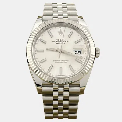 Pre-owned Rolex Datejust 126334 Automatic Silver 18k White Gold Stainless Steel Men's Wristwatch 41 Mm