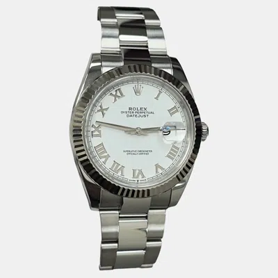 Pre-owned Rolex Datejust 126334 Automatic White Roman Dial 18k White Gold Stainless Steel Men's Wristwatch 41 Mm