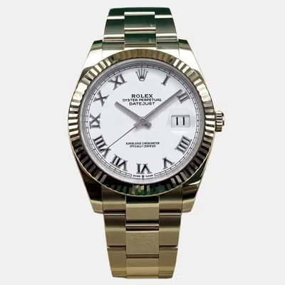 Pre-owned Rolex Datejust 126334 Automatic White Roman Dial Stainless Steel 18k White Gold Men's Wristwatch 41mm