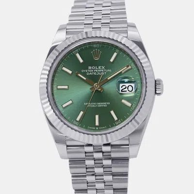 Pre-owned Rolex Datejust 126334 Green Stainless Steel Automatic Men Wristwatch 41mm