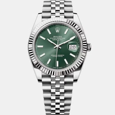 Pre-owned Rolex Datejust 126334 Mint Green Stainless Steel Automatic Men's Wristwatch 41 Mm