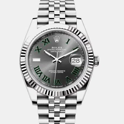 Pre-owned Rolex Datejust 126334 Wimbledon Slate Stainless Steel Automatic Men's Wristwatch 41 Mm In Gray