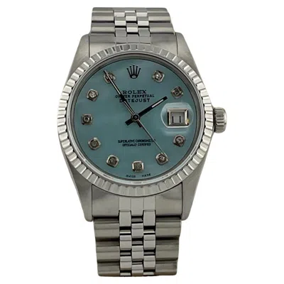 Pre-owned Rolex Datejust 16000 36mm Blue Mother Of Pearl Diamond Dial Stainless Steel