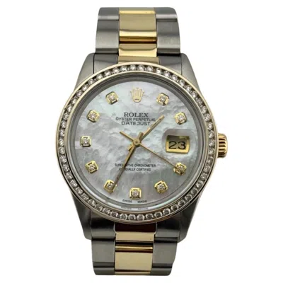 Pre-owned Rolex Datejust 16013 36mm Mop Diamond Dial Diamond Bezel 18k Yellow Gold Steel