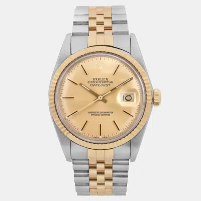 Pre-owned Rolex Datejust 16013 Automatic Champagne Dial 18k Yellow Gold Stainless Steel Men's Wristwatch 36 Mm