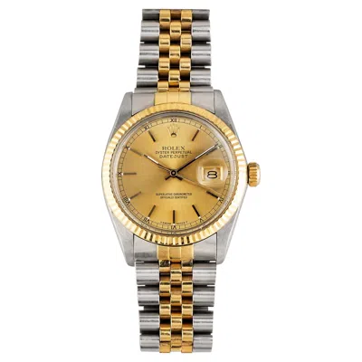 Pre-owned Rolex Datejust 16013 Champagne Dial Watch In 18k Yellow Gold & Steel, 1980s