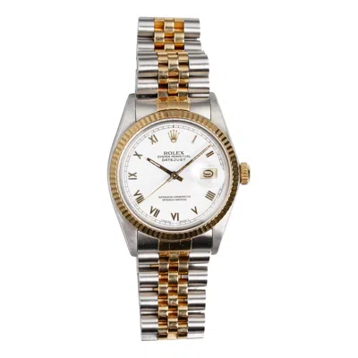 Pre-owned Rolex Datejust 16013 White Roman Numerals Watch In Yellow Gold & Steel, 1980s
