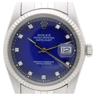 Pre-owned Rolex Datejust 16014 Blue Vignette Diamond Dial 36mm Steel White Gold Watch