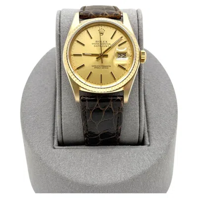 Pre-owned Rolex Datejust 16018 36mm Champagne Dial 18k Yellow Gold Leather Strap