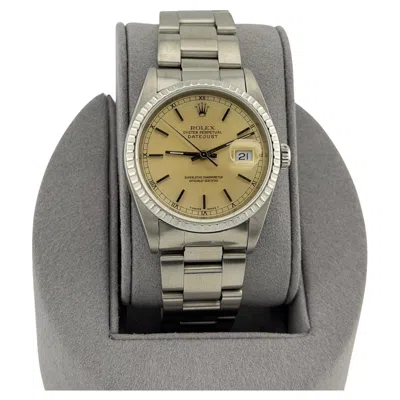 Pre-owned Rolex Datejust 16220 36mm Silver Tropical Dial Stainless Steel In Multi
