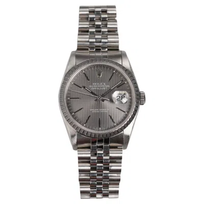 Pre-owned Rolex Datejust 16220 Grey Dial Watch In Steel, 1990s In Gray