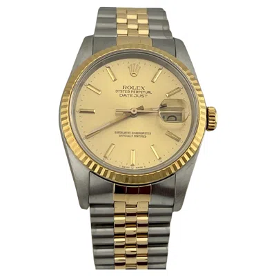 Pre-owned Rolex Datejust 16233 36mm Champagne Dial 18k Yellow Gold Stainless Steel Jubilee