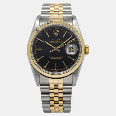 Pre-owned Rolex Datejust 16233 Automatic Black 18k Yellow Gold Stainless Steel Women's Wristwatch 36 Mm