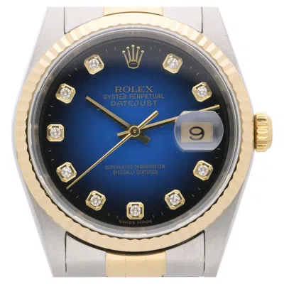 Pre-owned Rolex Datejust 16233 Blue Gradient Factory Diamond Dial Watch