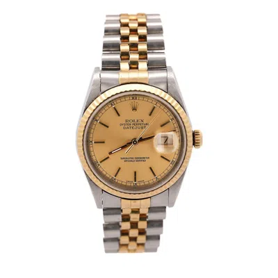 Pre-owned Rolex Datejust 16233 Champagne Dial Fluted Bezel On Jubilee Watch Full Set In Multi