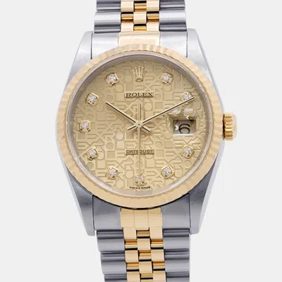 Pre-owned Rolex Datejust 16233 Champagne Dial Stainless Steel 18k Yellow Gold Diamond Automatic Women's Wristwatch 3