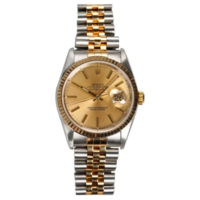 Pre-owned Rolex Datejust 16233 Champagne Dial Watch In 18k Yellow Gold & Steel, 1990s