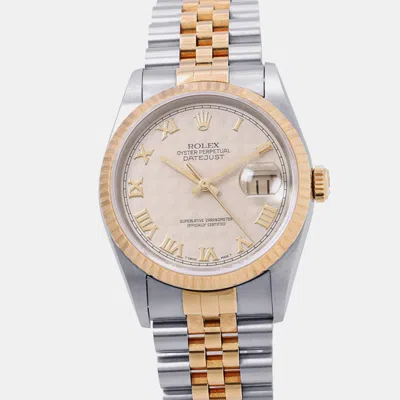 Pre-owned Rolex Datejust 16233 Cream 18k Yellow Gold Stainless Steel Automatic Men's Watches 36mm